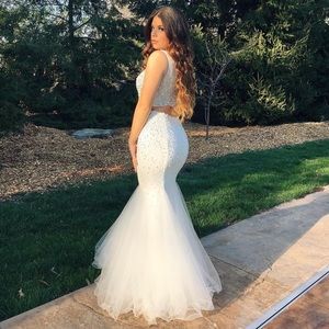 Beautiful White Mermaid 2 Piece Prom Dress